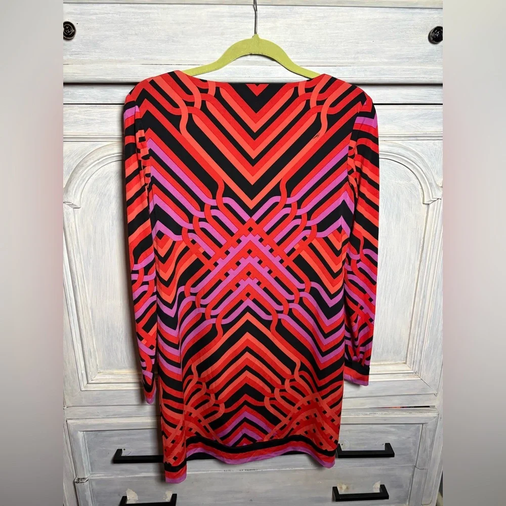 Trina Turk‎ Vibrant Geometric Printed Jersey Shift Dress Resort Vacation